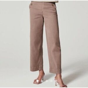 SPANX Women’s Stretch Twill Cropped Wide Leg Pant in Brown Smoke L Preowned